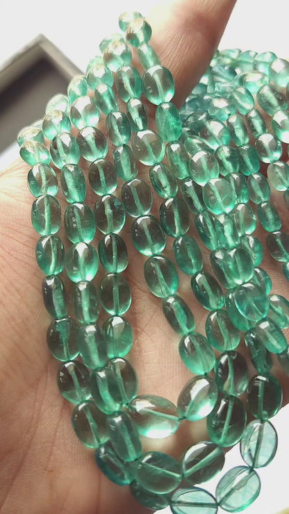 Natural Greenish Blue Fluorite Gemstone Oval Shape Beads