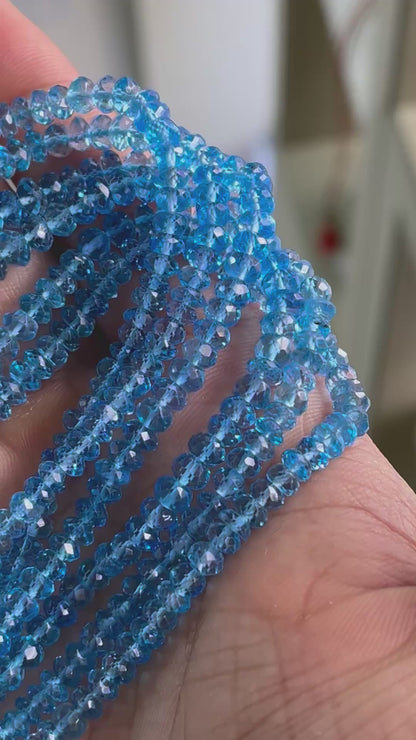 Swiss Blue Topaz Rondelle Shape Faceted Beads