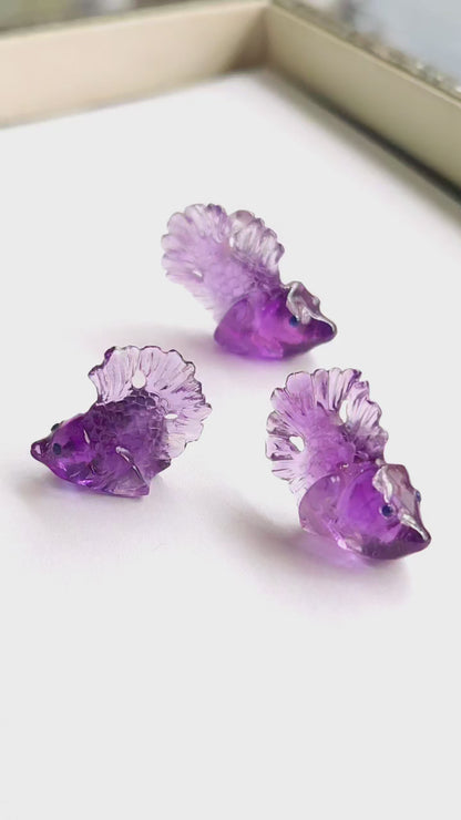 Natural Purple Amethyst Hand-Carved Fishes | Unique Fish Carvings Design