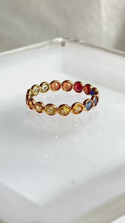 Rainbow Sapphire Gemstone Colourful Eternity Ring