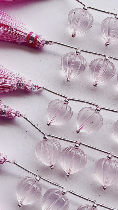 Rose Quartz Carved Heart Shape Beads, 10 Pieces