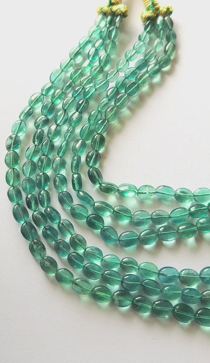 Natural Greenish Blue Fluorite Gemstone Oval Shape Beads