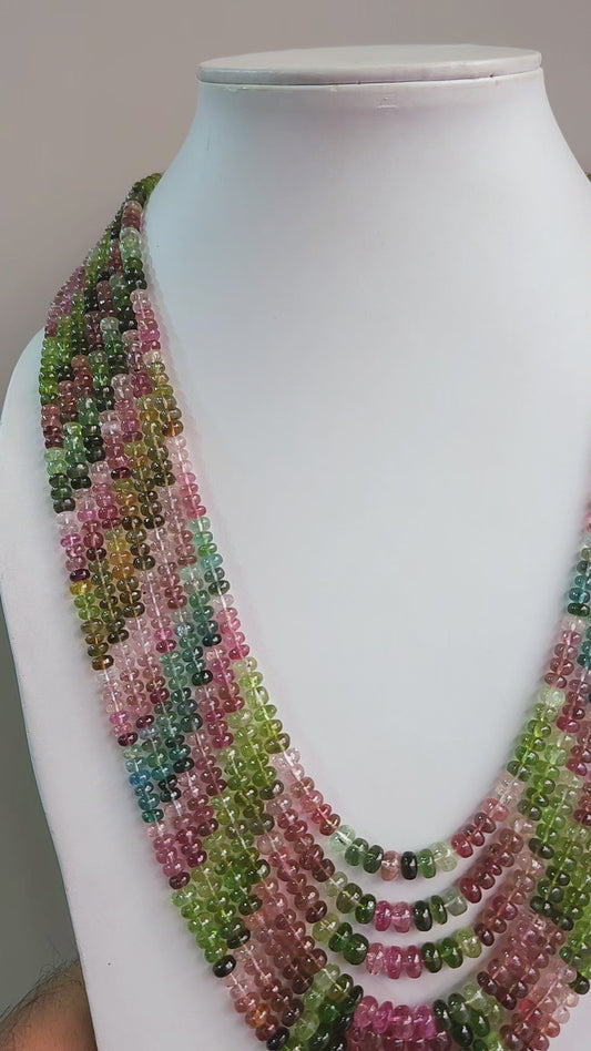 Natural Multi Tourmaline Smooth Rondelle Beads | Rainbow Tourmaline Beads