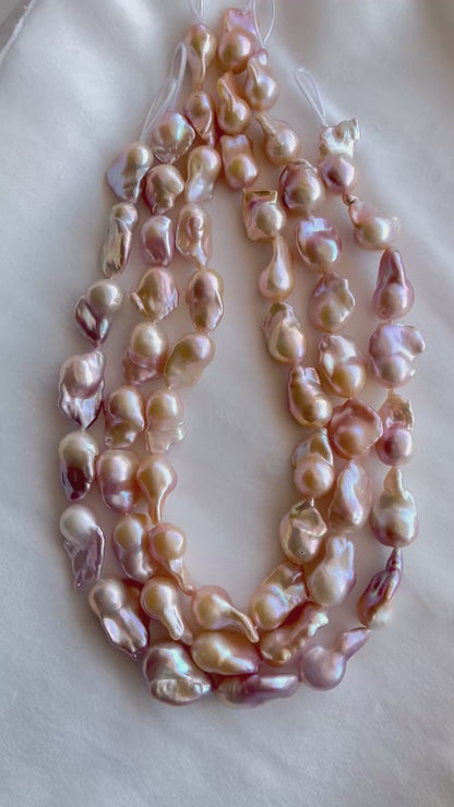 16 Inch Natural Cultured Freshwater Lustrous Pinkish Purple Baroque Pearls