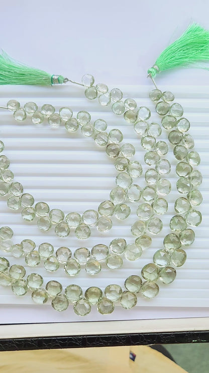Natural Green Amethyst Gemstone Faceted Heart Shape Briolette Beads