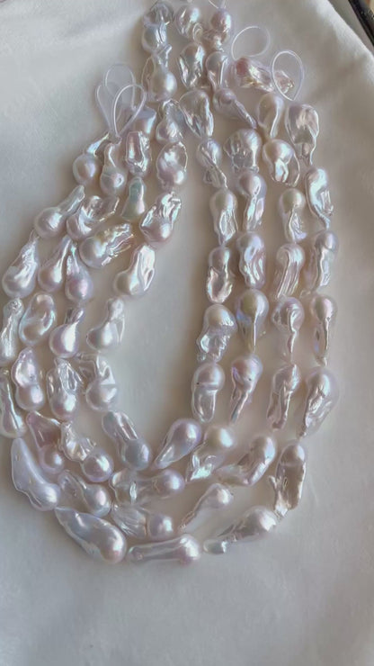 16 Inch Natural Cultured Freshwater Lustrous White Baroque Pearls
