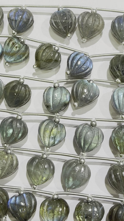 Labradorite Carved Heart Shape Beads, 10x11mm, 10 Pieces, Natural Gemstone Beads for Jewelry Making, Beadsforyourjewellery