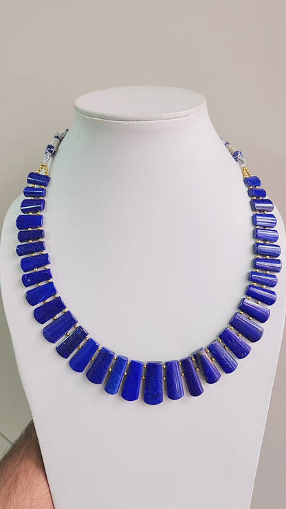 Natural Lapis Lazuli Gemstone Bib Necklace – Handmade Cleopatra Style Choker Jewelry
