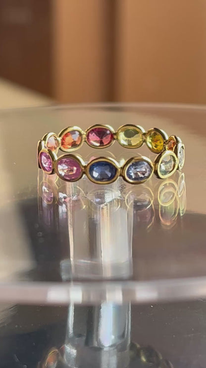 Rainbow Sapphire Gemstone Oval shape Colourful Eternity Ring