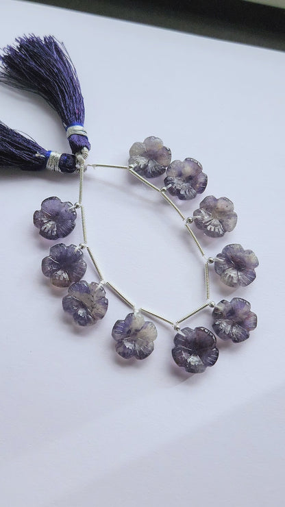 Natural Iolite Flower Carving Beads For Jewelry Making