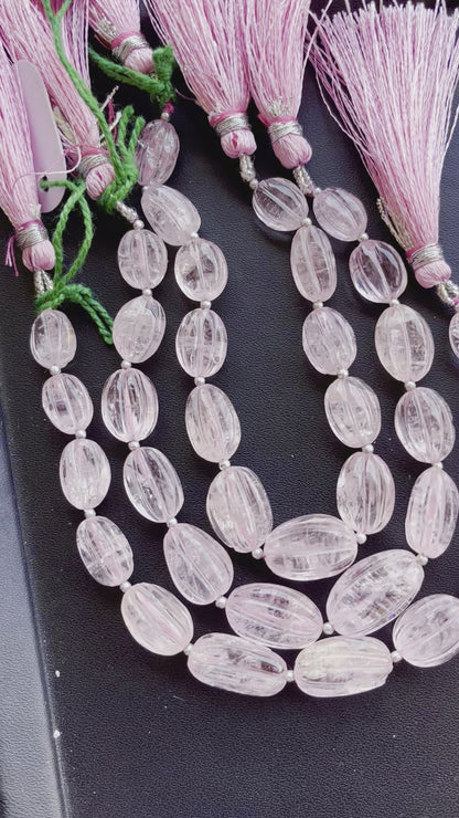 Morganite Beads Carved Tumble Shape | 8x10mm to 10x16mm | 6 inch | 12 Pieces | Center Drill | Natural Gemstone | Beadsforyourjewellery