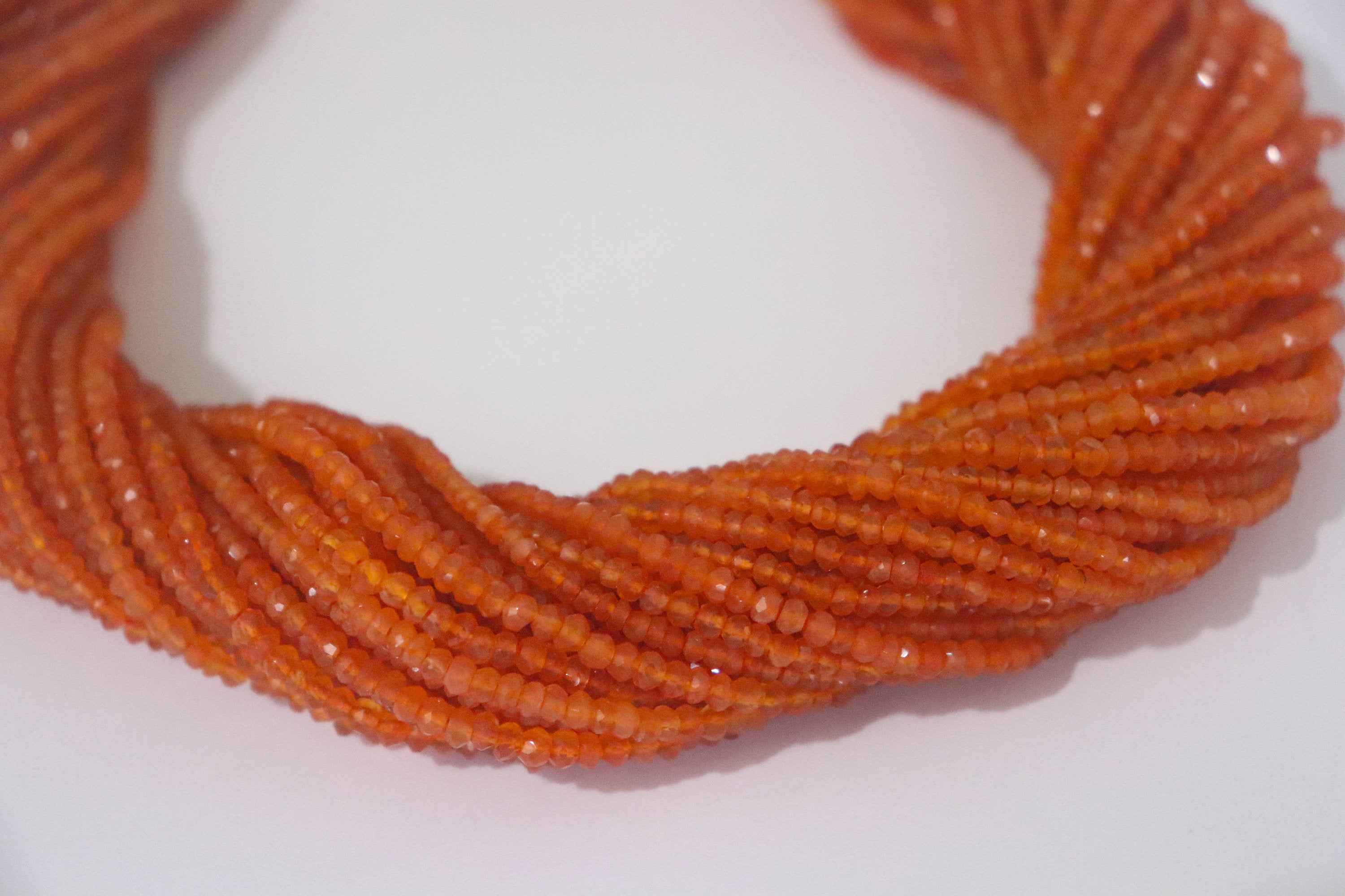 Carnelian faceted Beads 3mm Mircro faceted beads 16" , Carnelian Beads,  Carnelian Faceted Beads, Wholesale Carnelian gemstone beads - Beadsforyourjewelry