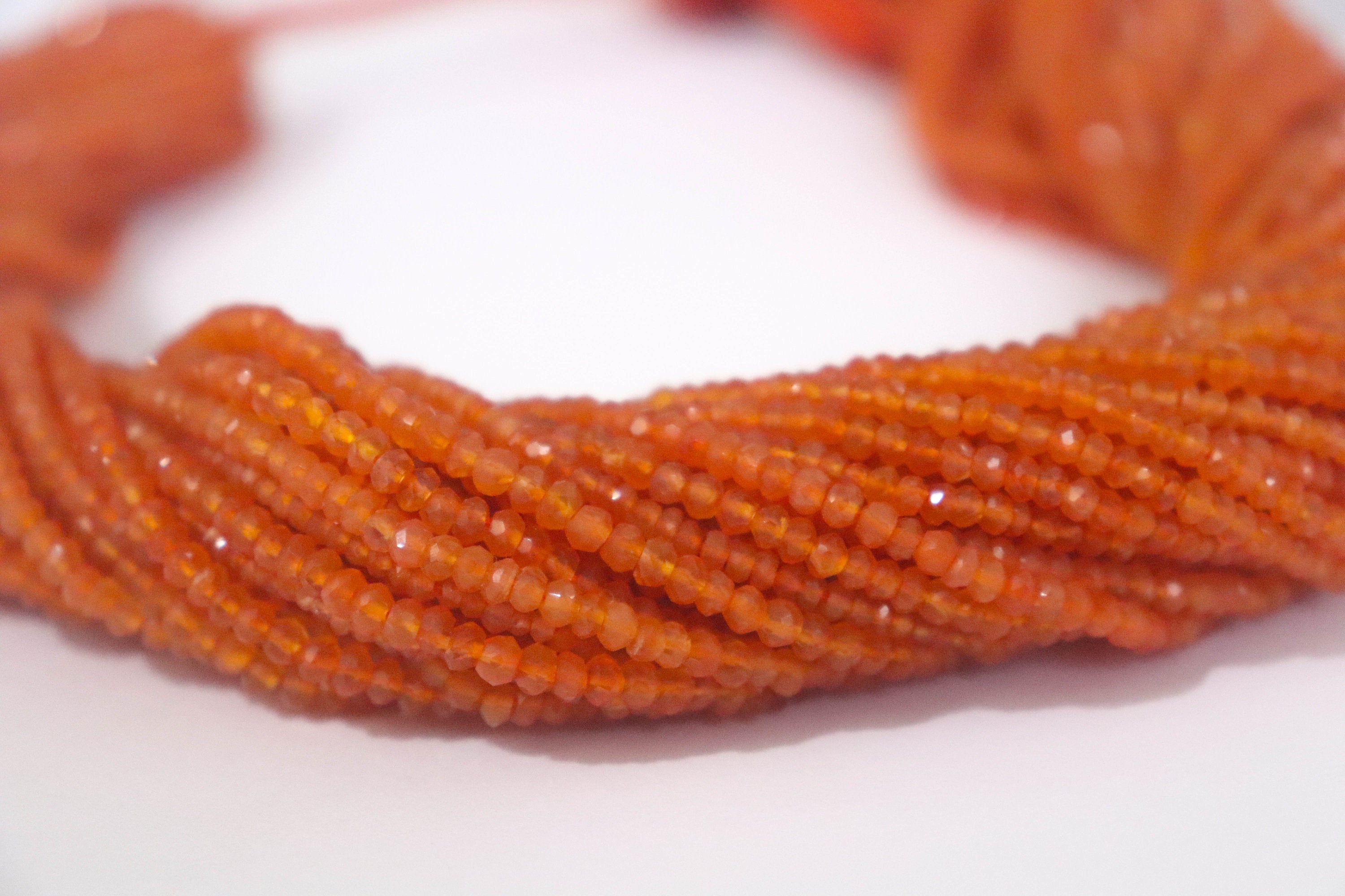 Carnelian faceted Beads 3mm Mircro faceted beads 16" , Carnelian Beads,  Carnelian Faceted Beads, Wholesale Carnelian gemstone beads - Beadsforyourjewelry