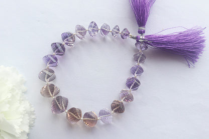 Ametrine Faceted Twisted Beads, Center Drill, 9 inches, 18 Pieces, Natural Gemstone Beads Strand