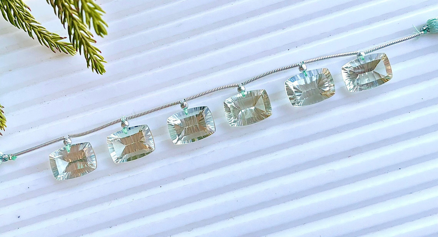 Green Amethyst Cushion Shape Concave Cut Beads, 10x14mm, 6 Pieces, Face Drill, Natural Gemstone, Beadsforyourjewellery