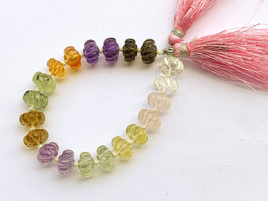 20 pieces MULTIPLE GEMSTONES Spiral Carving melons Beads, Natural Gemstones Beads, Gemstone Carving Beads, 10mm, 6 Inch