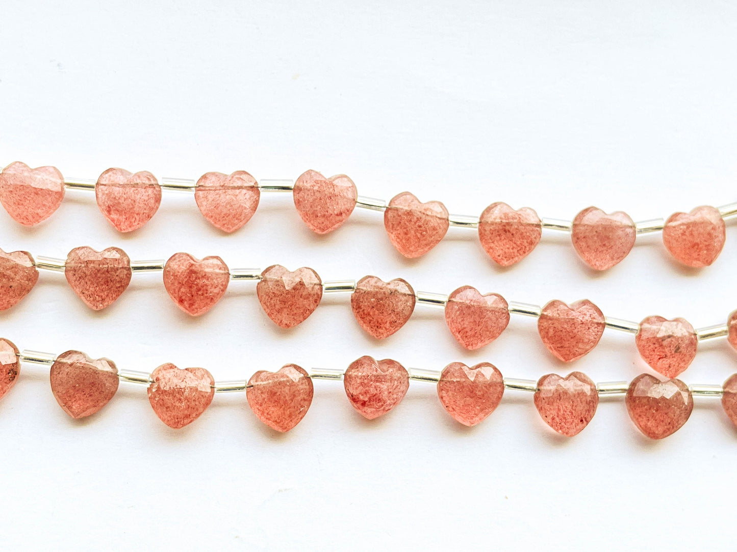 Pink Strawberry Quartz Heart Shape Faceted Briolette Beads, Side Drill, 9x9mm, 12 Pieces, Beadsforyourjewelry