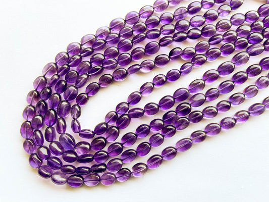 Amethyst Oval Shape Smooth Beads, Natural Gemstone Beads, 8x10mm, 16 Inch String, 40 Pieces in a String