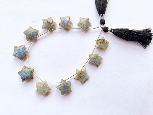 Labradorite Star Shape Faceted Briolette beads, Side Drill, 17x17mm, 11 Pieces