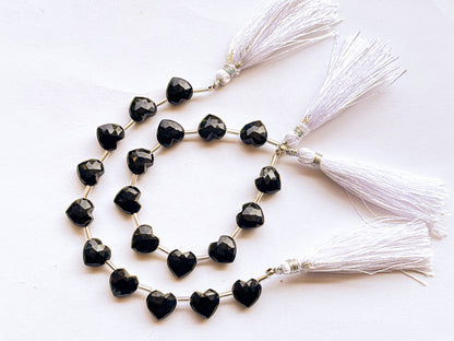 Black Onyx Heart Shape Faceted Briolette Beads