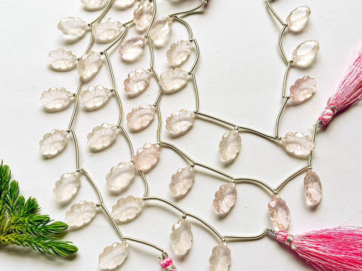 Rose Quartz Laser Flower Carving Beads