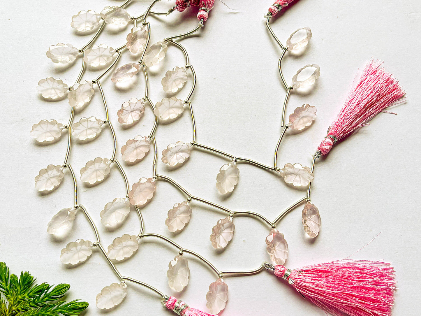 Rose Quartz Laser Flower Carving Beads