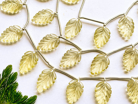 Lemon Quartz Leaf Carving Briolette Beads