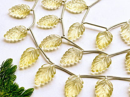 Lemon Quartz Leaf Carving Briolette Beads
