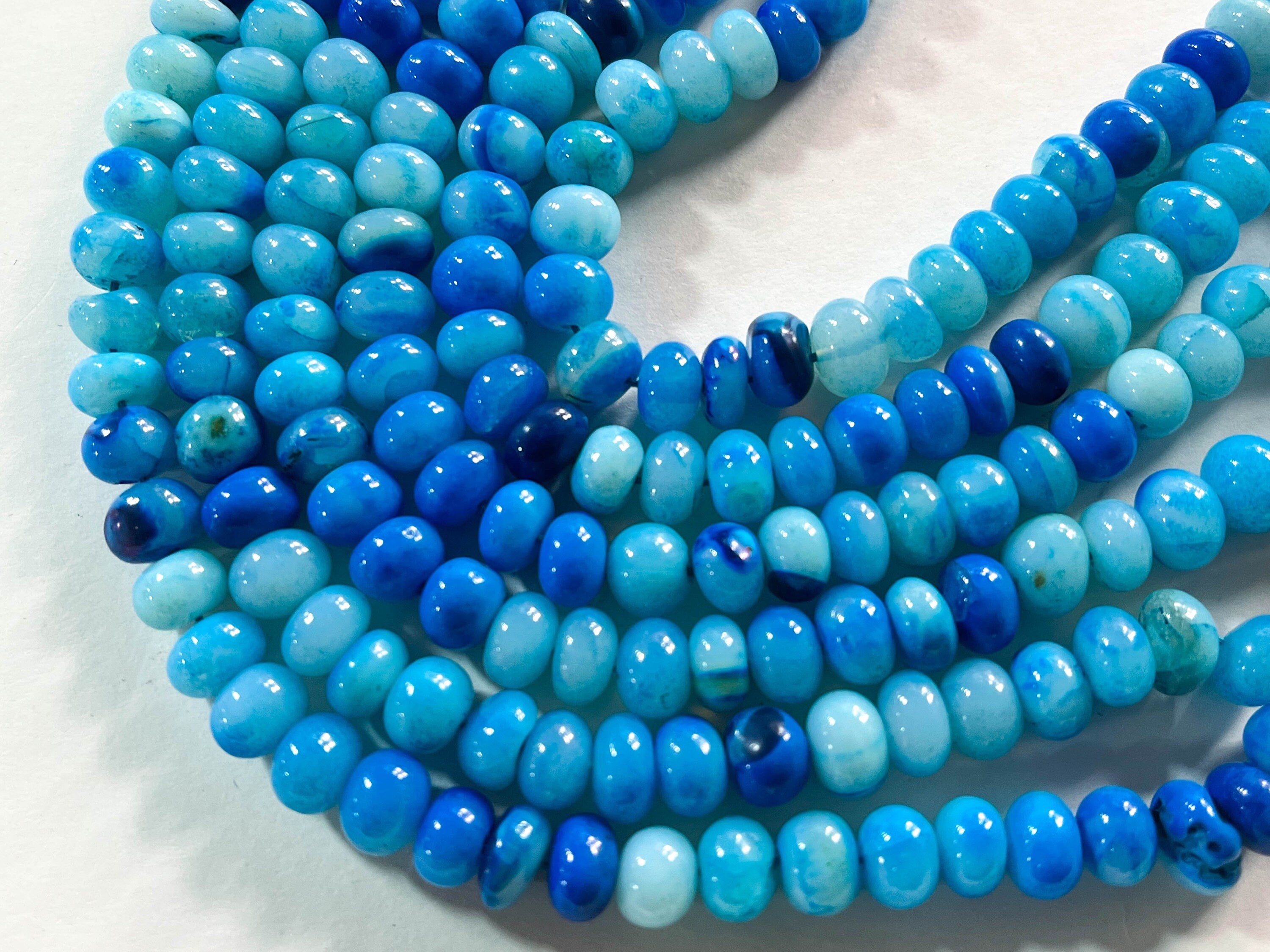 Beautiful Neon Blue Opal Smooth Rondelle Shape Beads - Beadsforyourjewelry