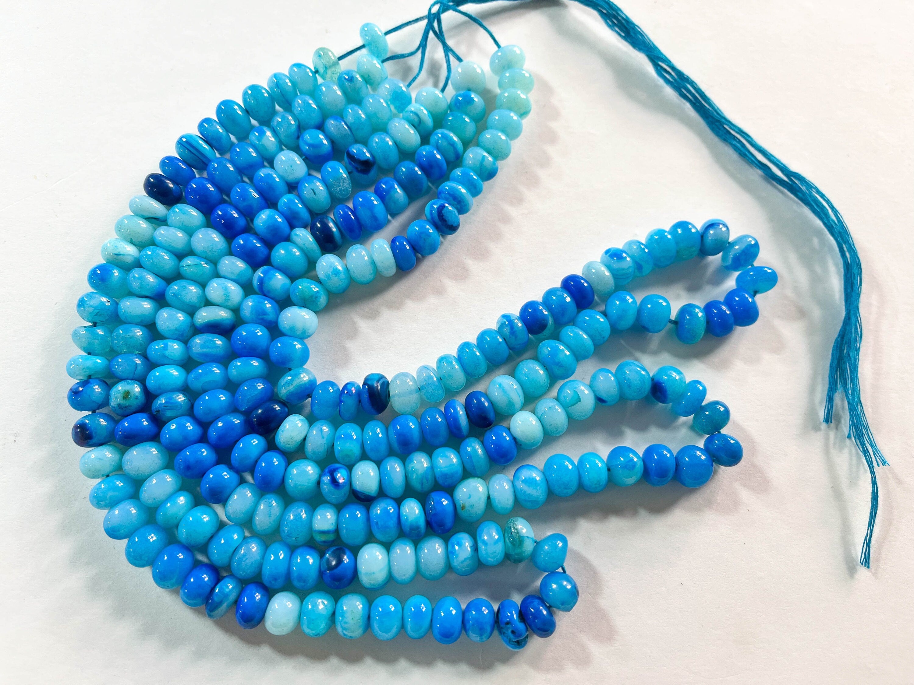 Beautiful Neon Blue Opal Smooth Rondelle Shape Beads - Beadsforyourjewelry