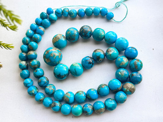 20 Inch Genuine Arizona Turquoise Smooth Round Beads, Turquoise Gemstone Beads, Arizona Turquoise Gemstone Beads, Turquoise Beads,