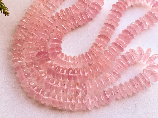 16 " Rose Quartz German Cut Rondelle Beads - Beadsforyourjewelry