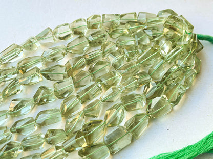 Natural Green Amethyst Faceted Tumble Shape Beads