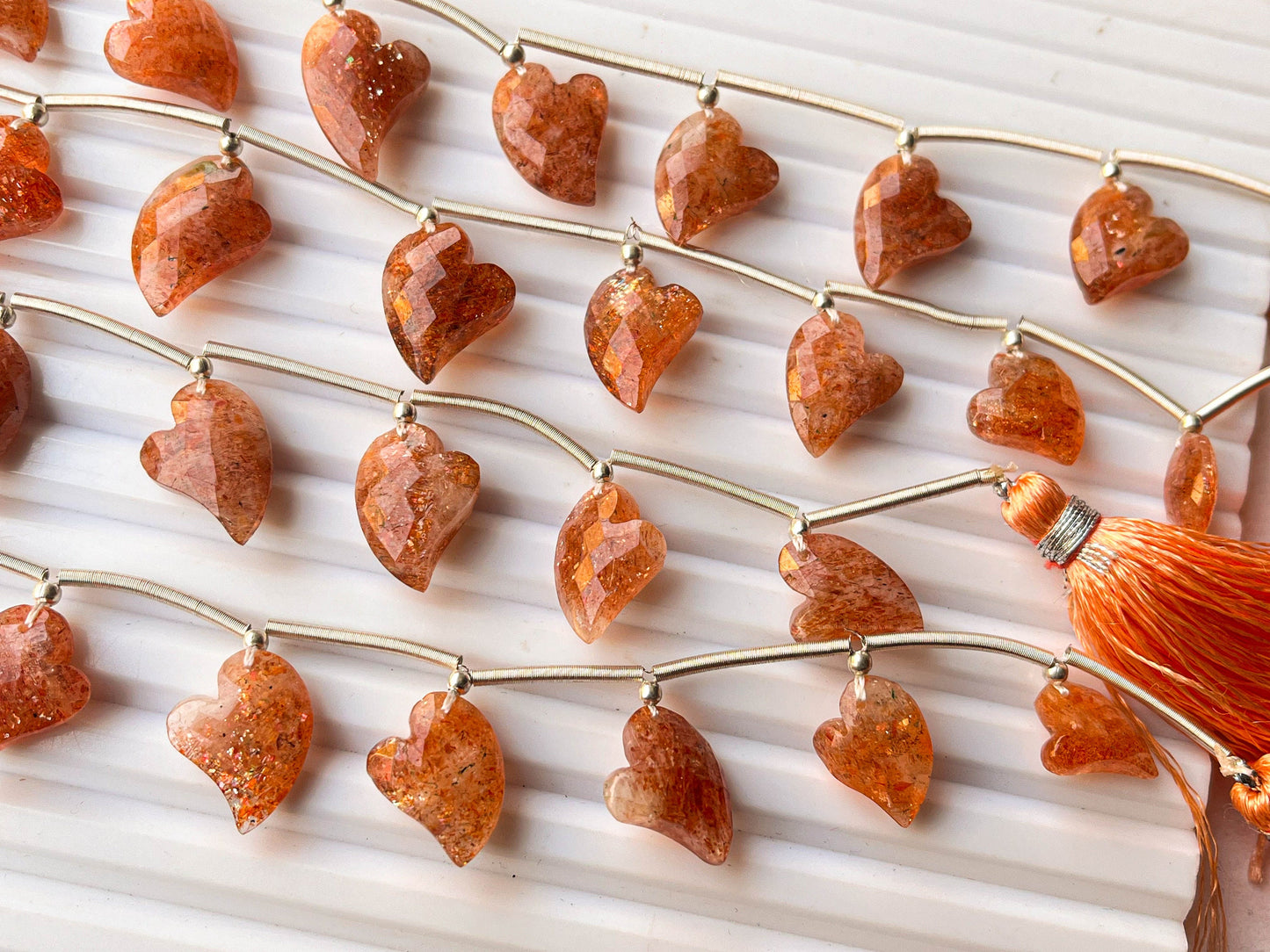 Natural Sunstone Faceted Heart Shape Briolette beads, 10 Pieces String
