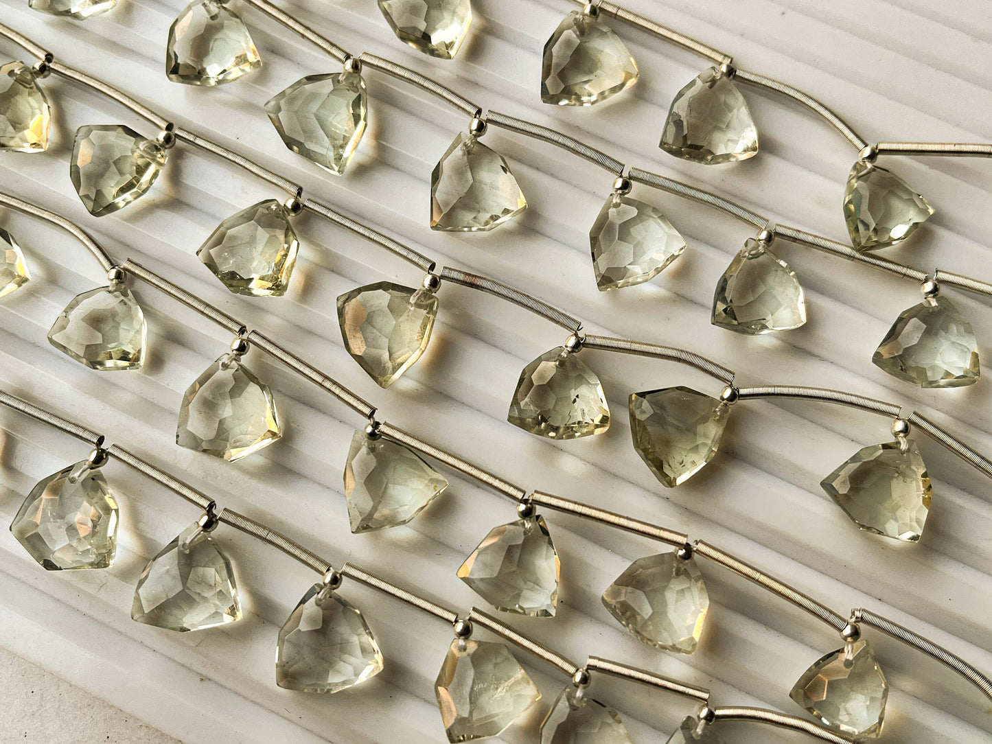 Natural Green Amethyst Trillion shape faceted briolette beads
