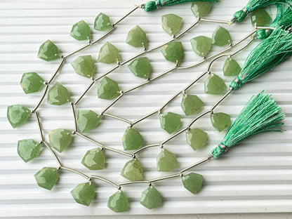Green Jade Trillion shape faceted briolette beads, 11mm to 15mm