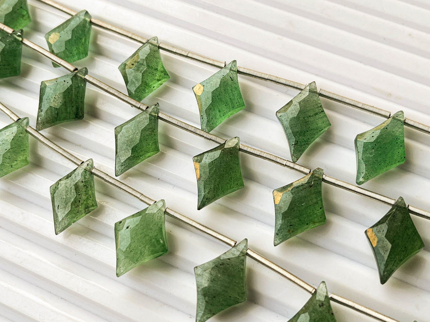 Natural Green Strawberry Quartz fancy diamond shape faceted briolette beads