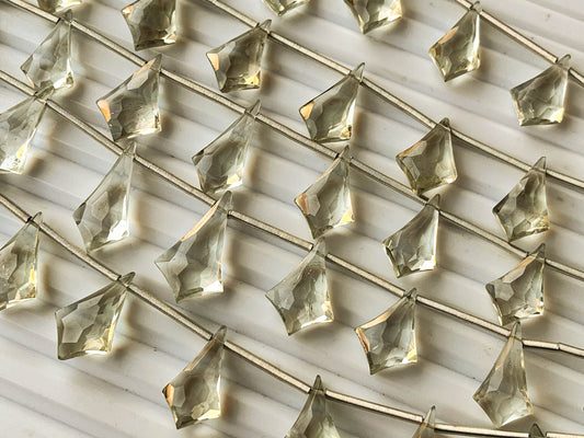 Natural Green Amethyst kite shape faceted briolette beads
