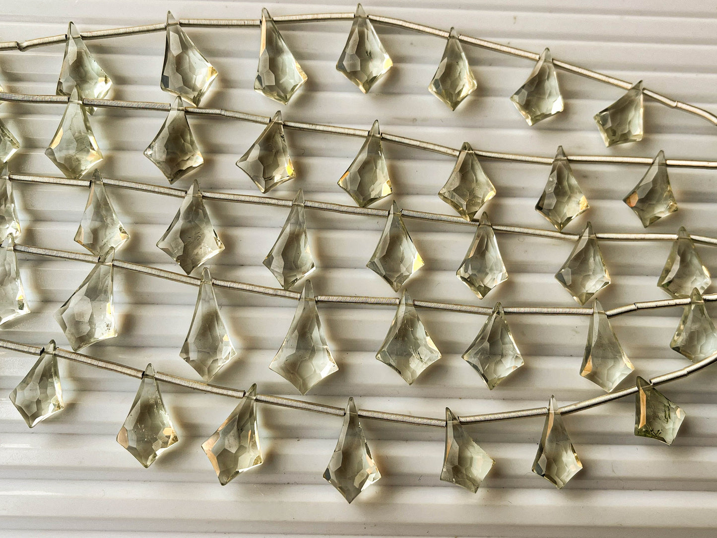 Natural Green Amethyst kite shape faceted briolette beads