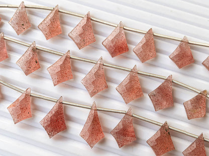 Natural Pink Strawberry Quartz fancy kite shape faceted briolette beads