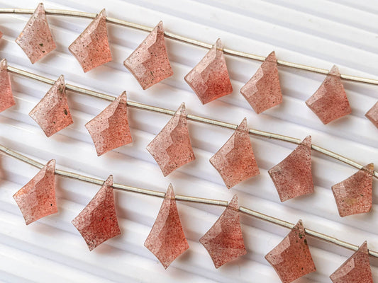 Natural Pink Strawberry Quartz fancy kite shape faceted briolette beads