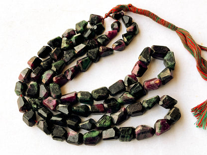 Natural Ruby Zoisite Faceted Tumble Shape Beads, 16 Inch