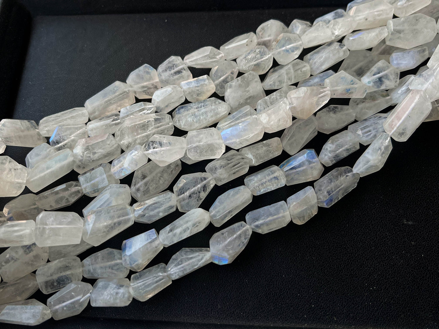 Natural Rainbow Moonstone Faceted Tumble Shape Beads, 16 Inch