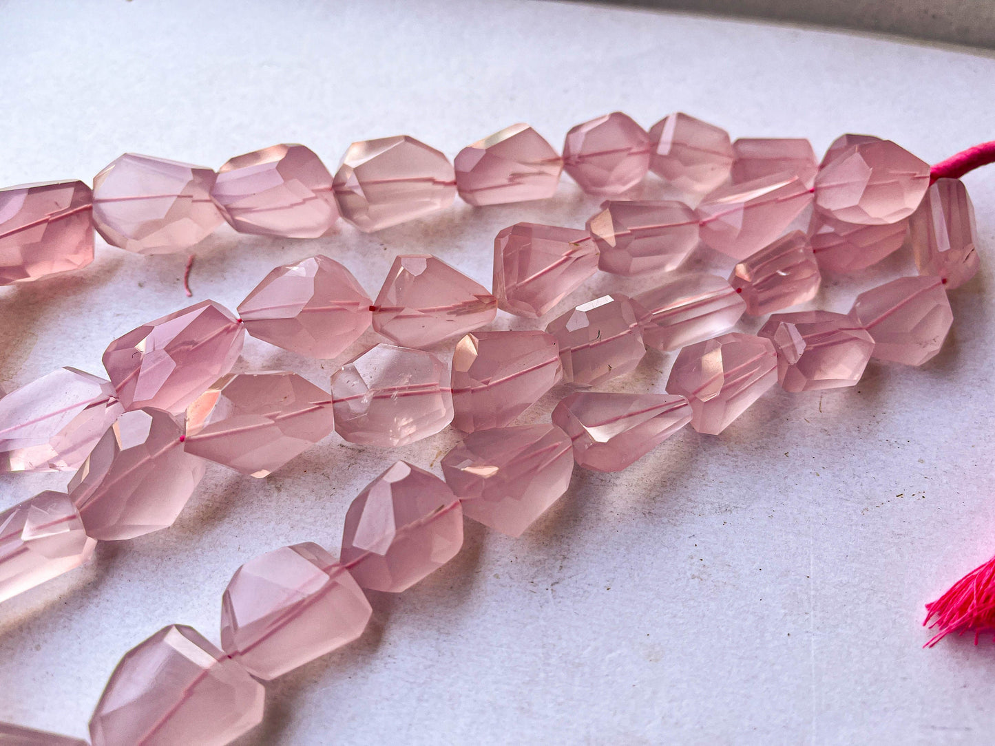 Natural Rose Quartz Faceted Tumble Shape Beads, 16 Inch