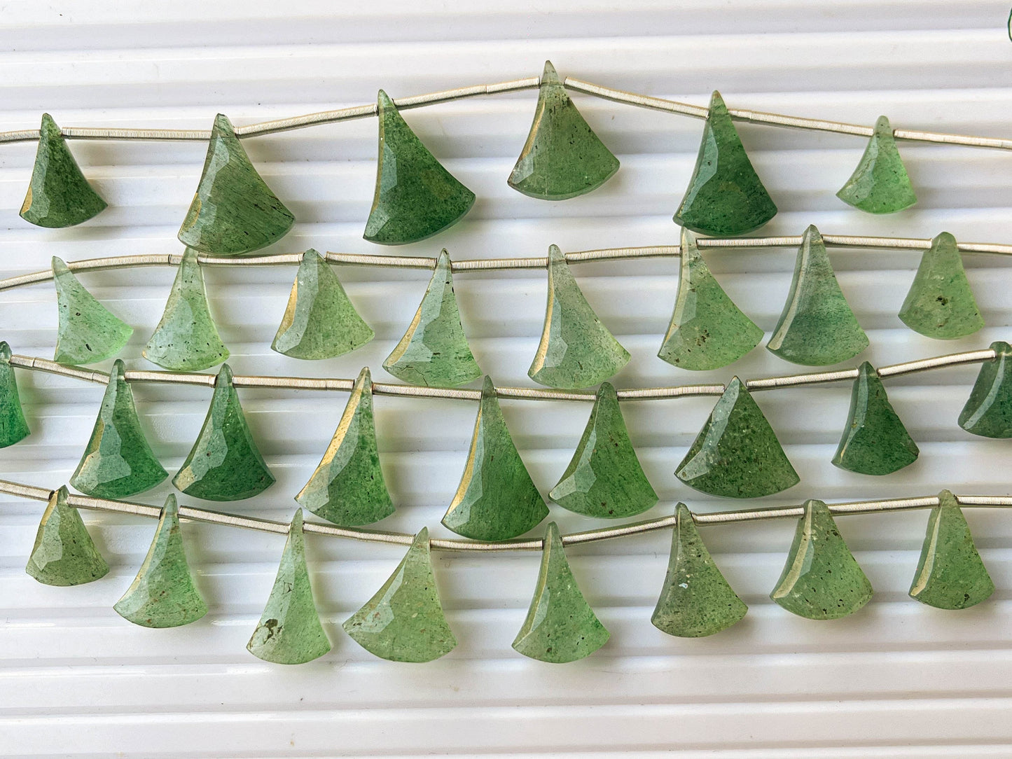 Natural Green Strawberry Quartz fancy triangle shape faceted briolette beads