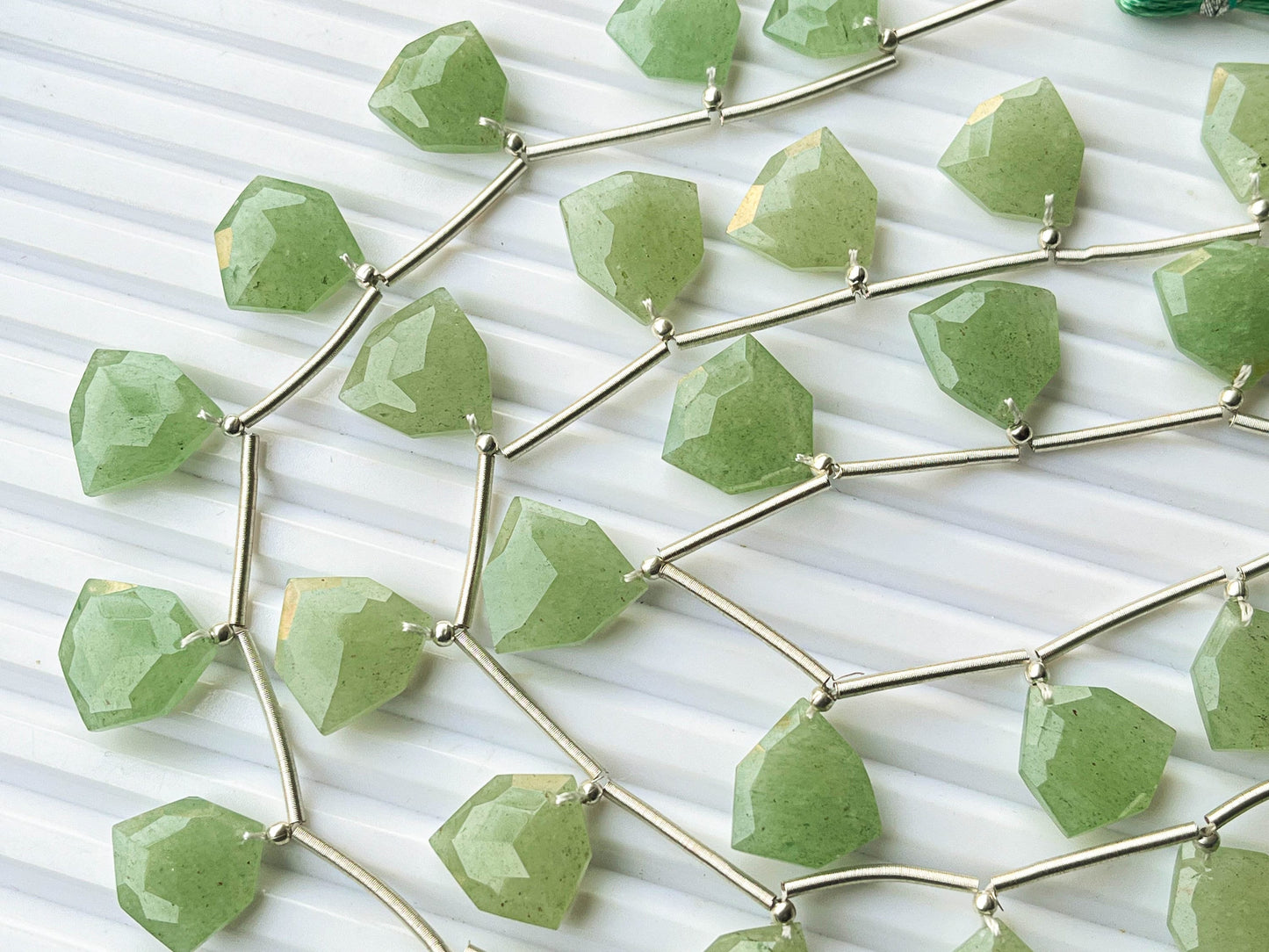 Green Jade Trillion shape faceted briolette beads, 11mm to 15mm