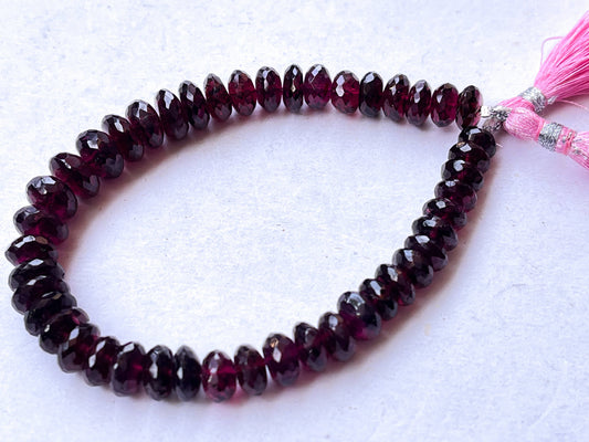 8 Inch Rhodolite Garnet Faceted Rondelle Shape Beads, Natural Rhodolite Garnet Gemstone