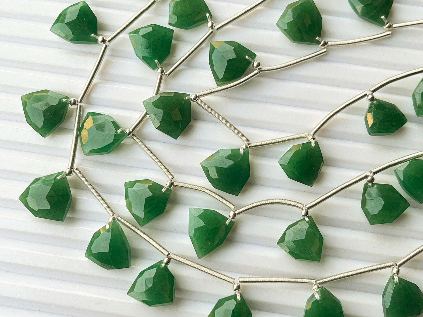 Green Jade Trillion shape faceted briolette beads