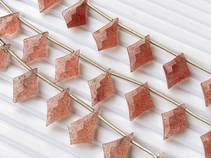 Natural Pink Strawberry Quartz fancy diamond shape faceted briolette beads