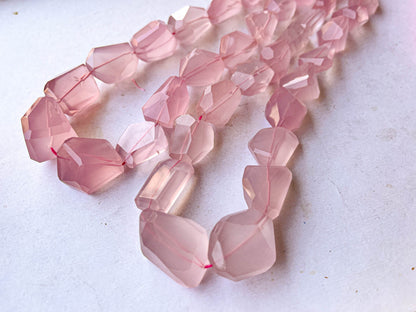 Natural Rose Quartz Faceted Tumble Shape Beads, 16 Inch